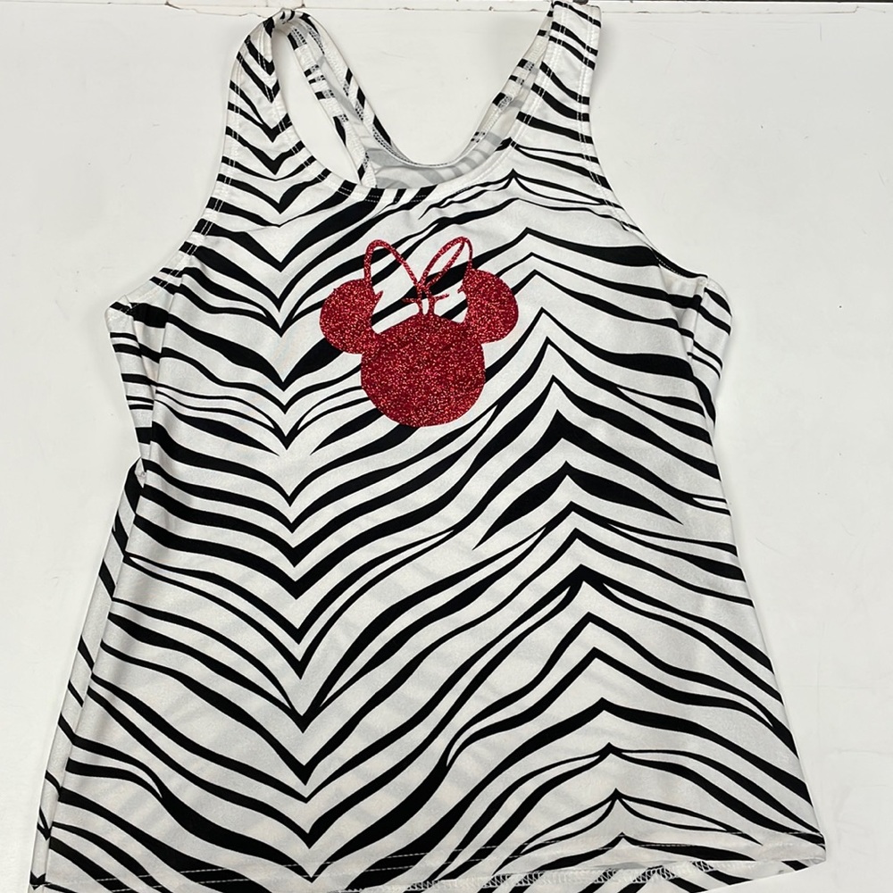 Zebra print Minnie Mouse red glitter racer back activewear tank top size large